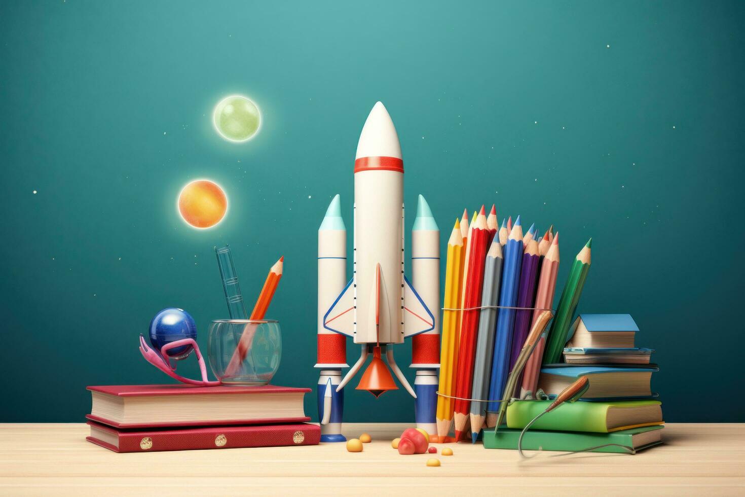 Start of school concept with rocket photo