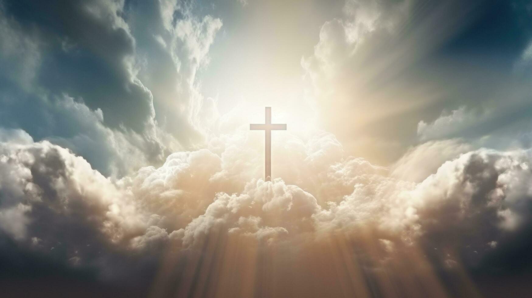 Cross surrounded by clouds and cloudy sky photo