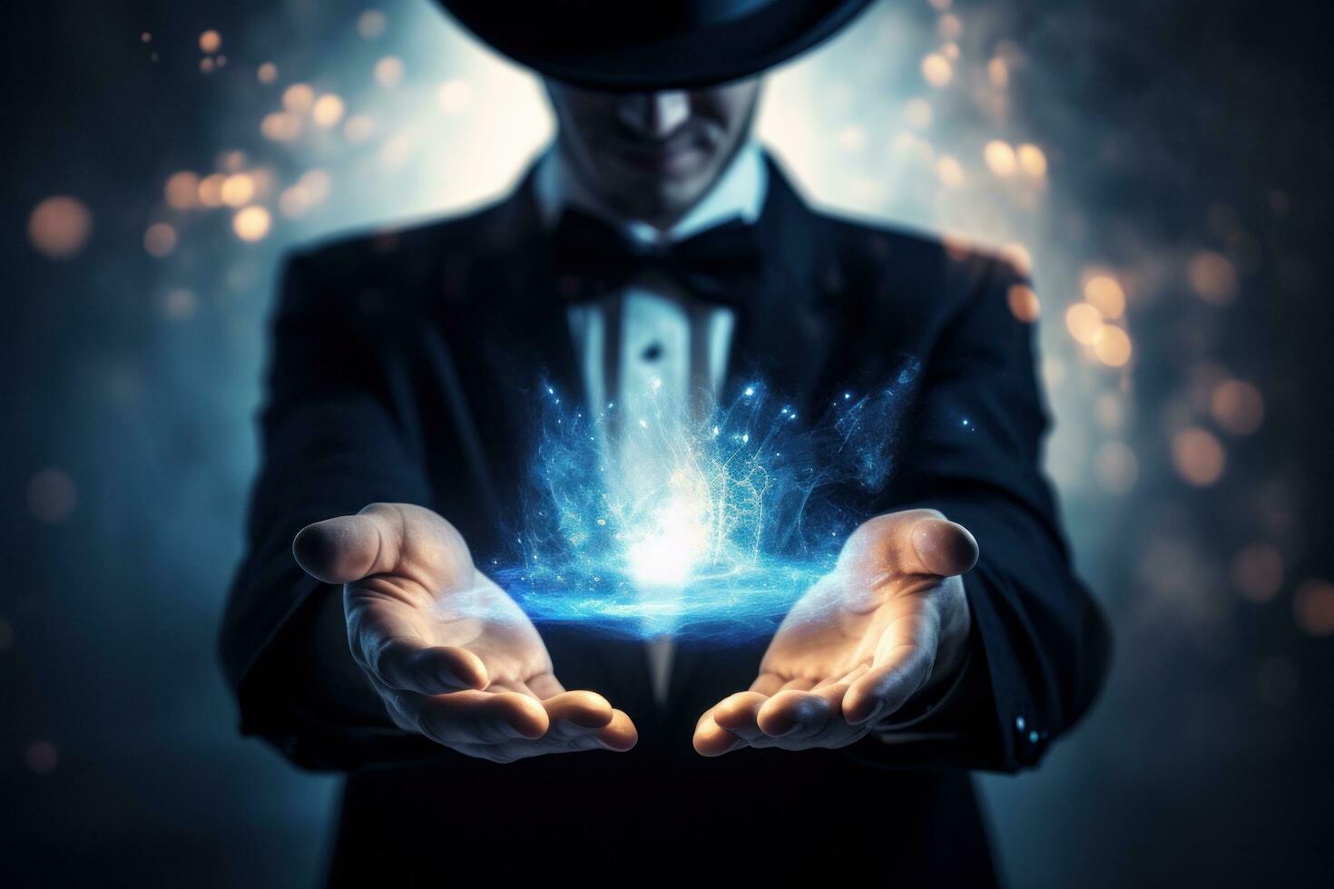 un mago demostración magia trucos alrededor un magia sombrero foto