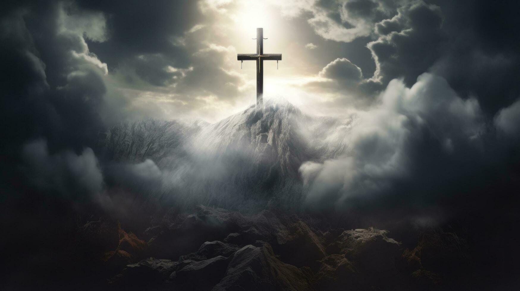 Cross surrounded by clouds and cloudy sky photo