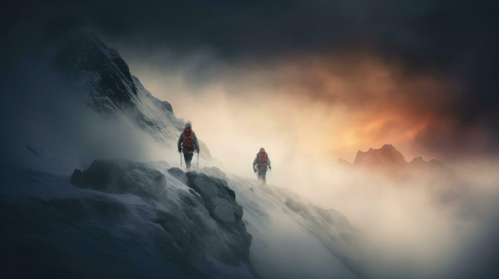 People on top of a mountain to ski down photo