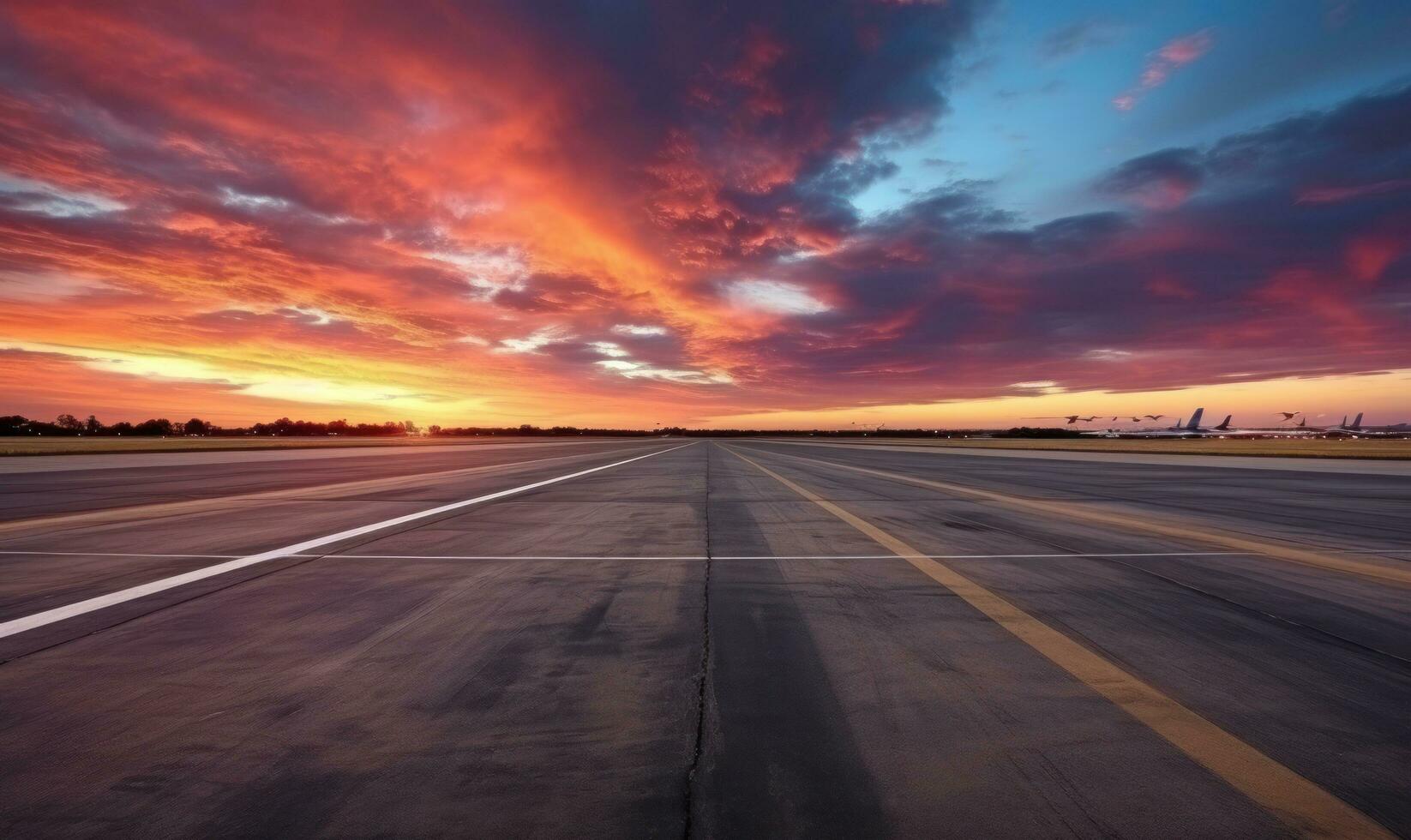 The sunset with the airport runway in the distance photo