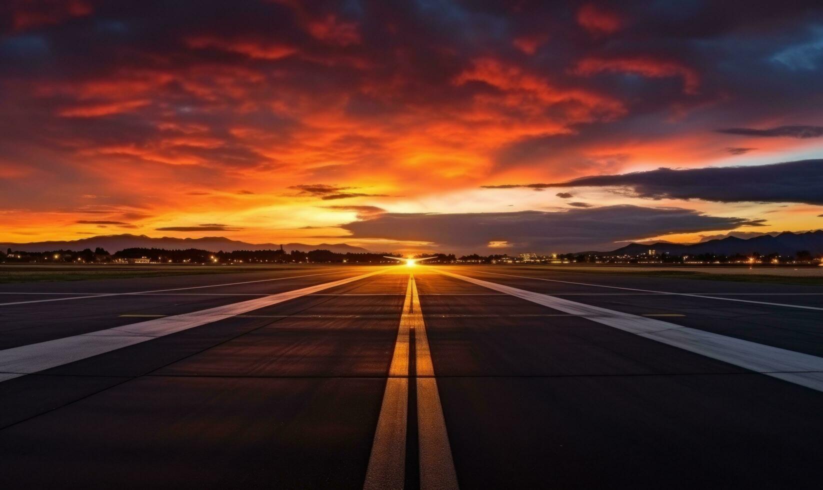 The sunset with the airport runway in the distance photo