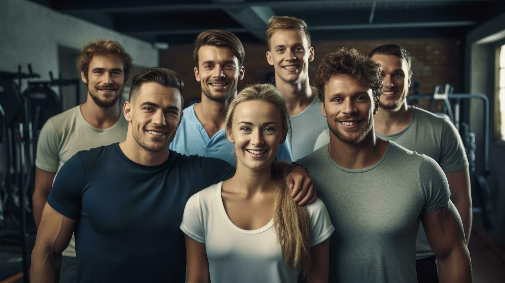 A group of happy people posing in a gym photo