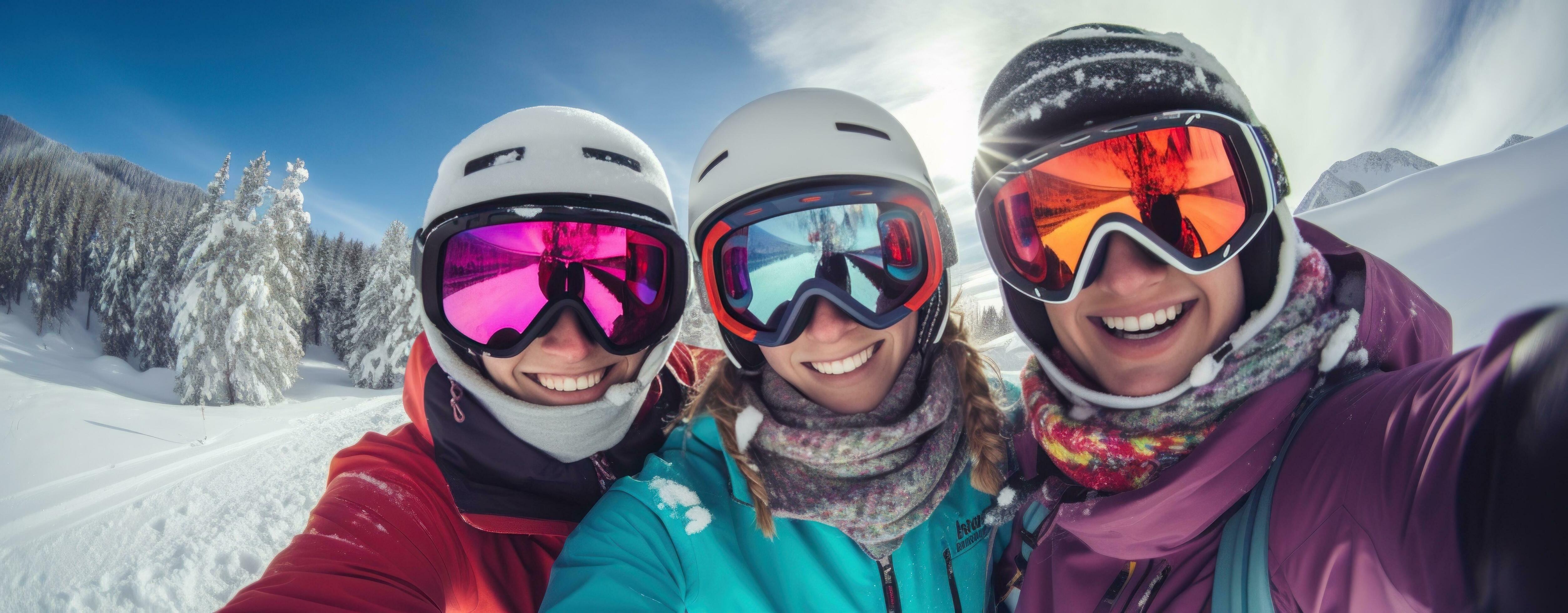 A group of skiers wearing ski goggles and gloves 29562004 Stock Photo