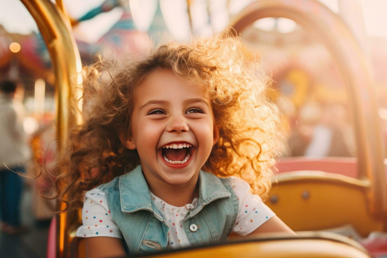 Cute little girl laughing at carnival ride 29562066 Stock Photo at Vecteezy