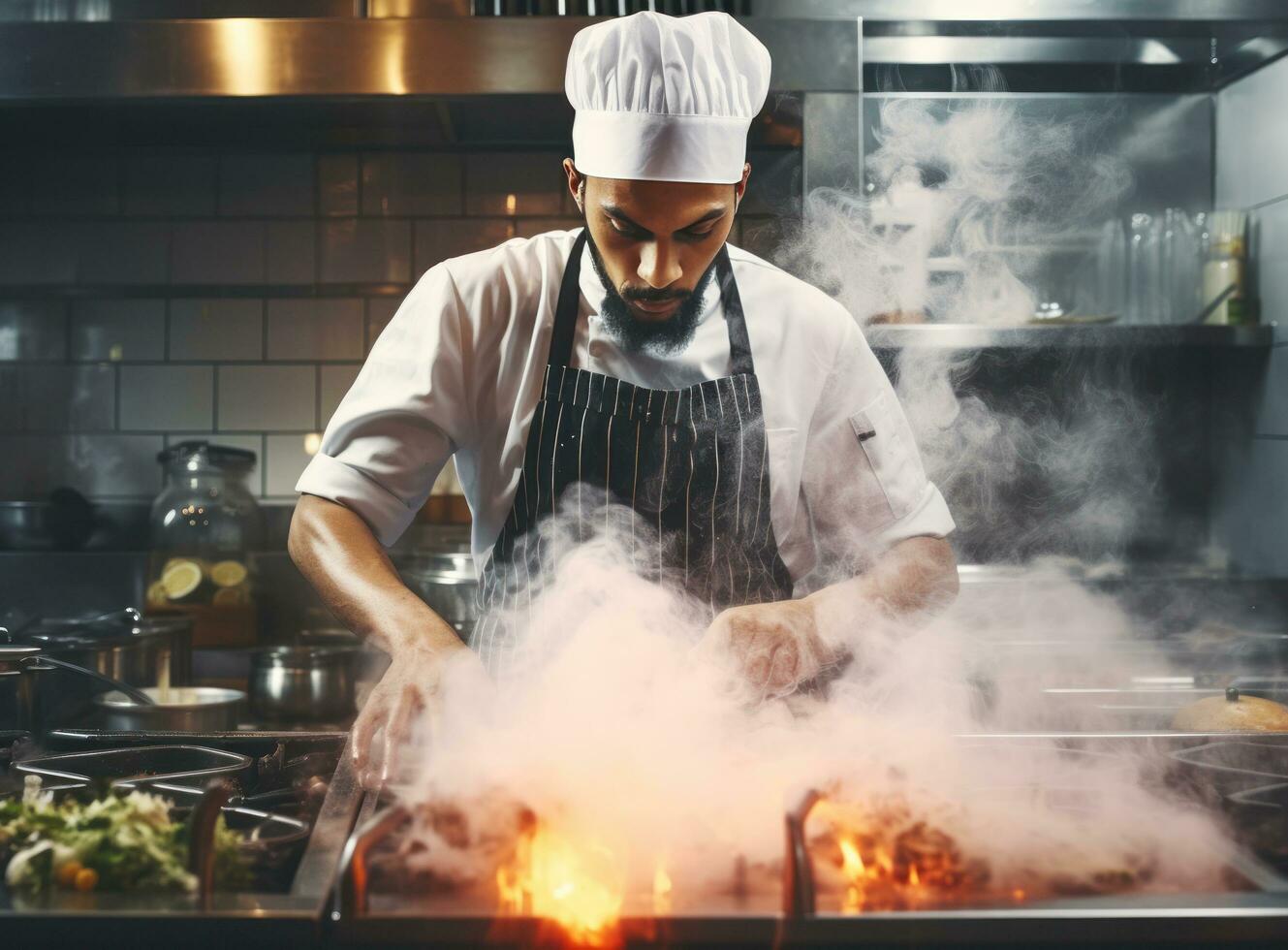 Chef preparing food for restaurant photo