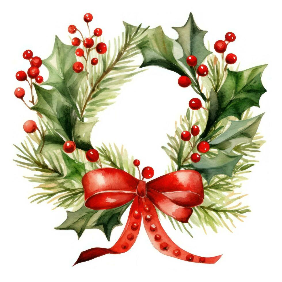 Watercolor Christmas wreath photo