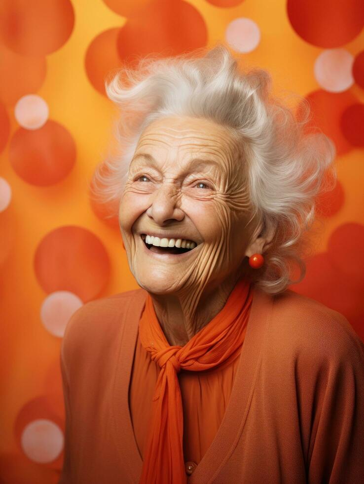 Older woman on vivid background photo