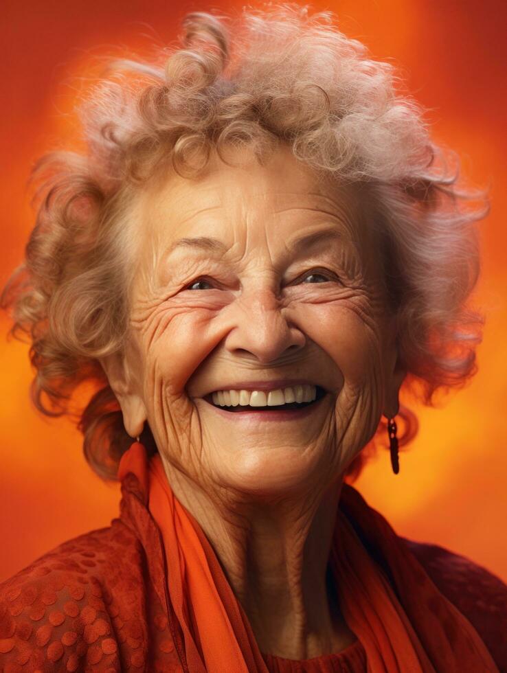 Older woman on vivid background photo