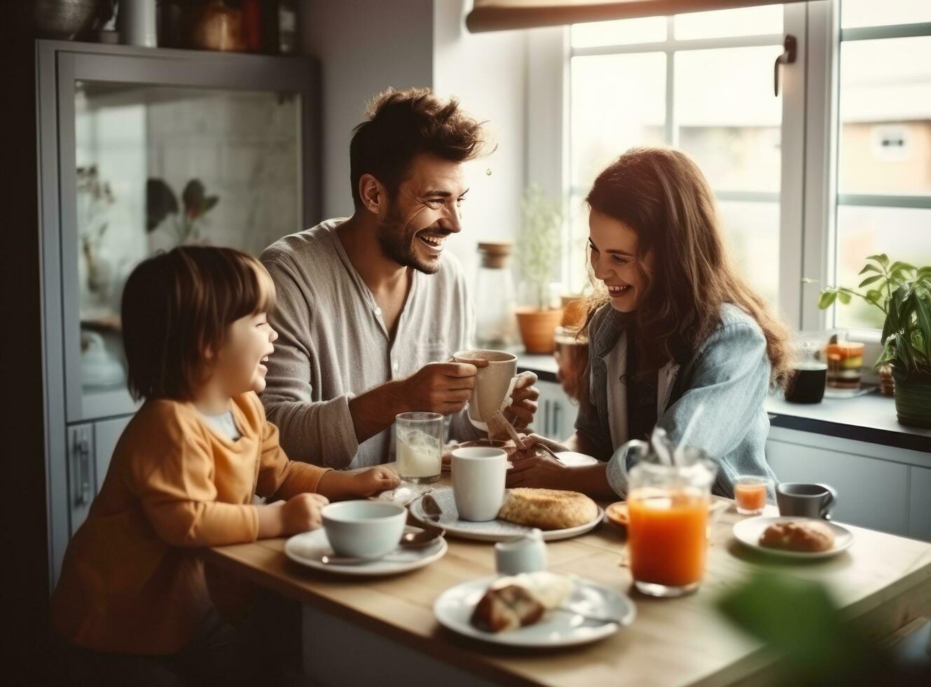 Father eating with his daughter photo