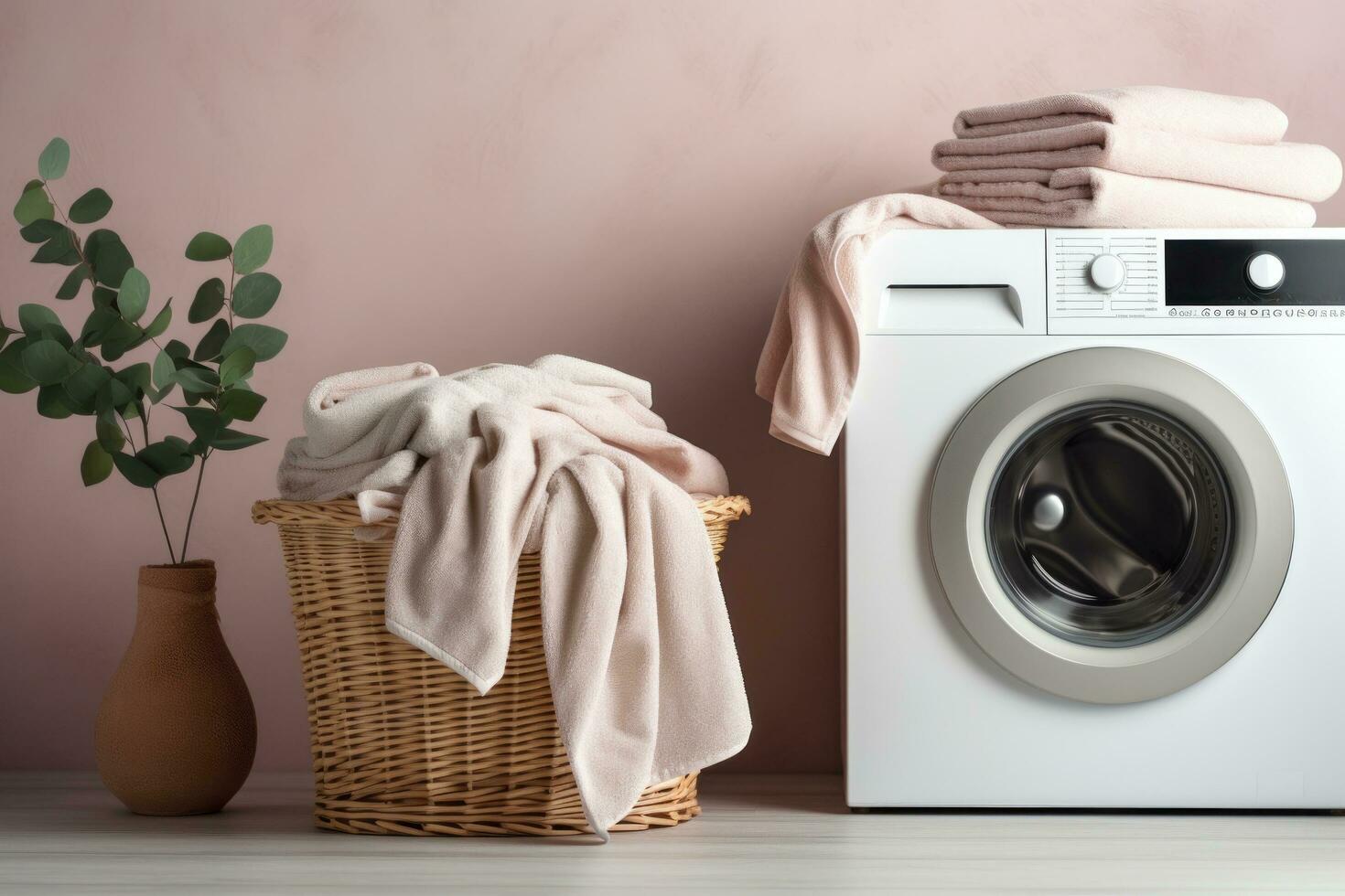 Washing machine and towels in a basket photo