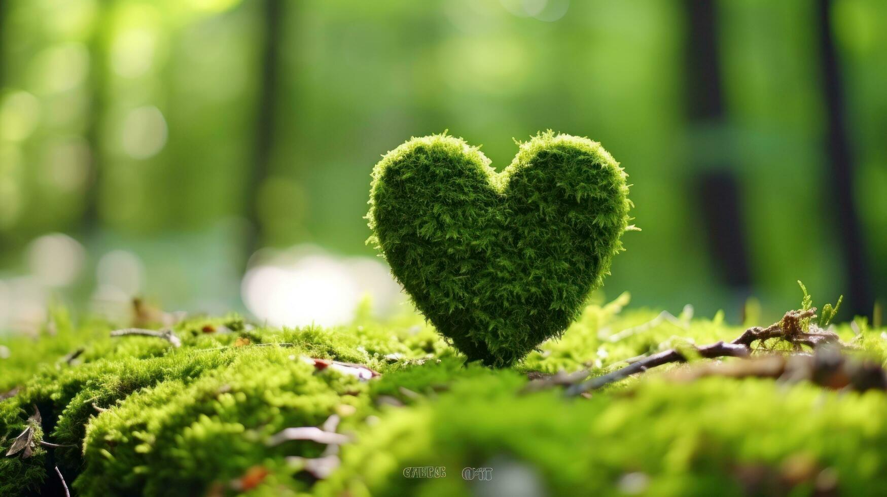 Moss heart at the forest, in the style of romantic and nostalgic themes photo