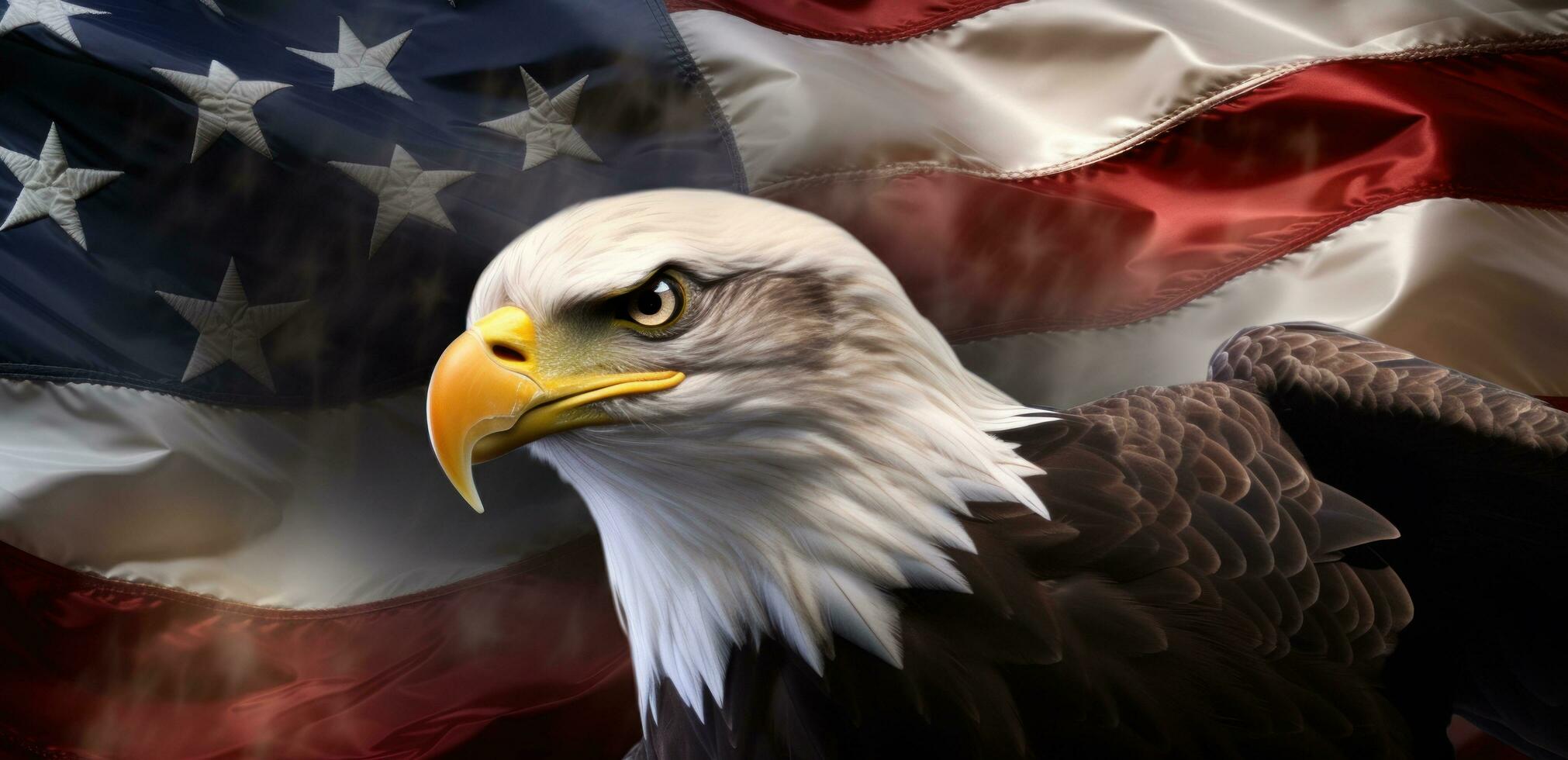 American bald eagle with flag patriotic holiday sentimental background eagle photo