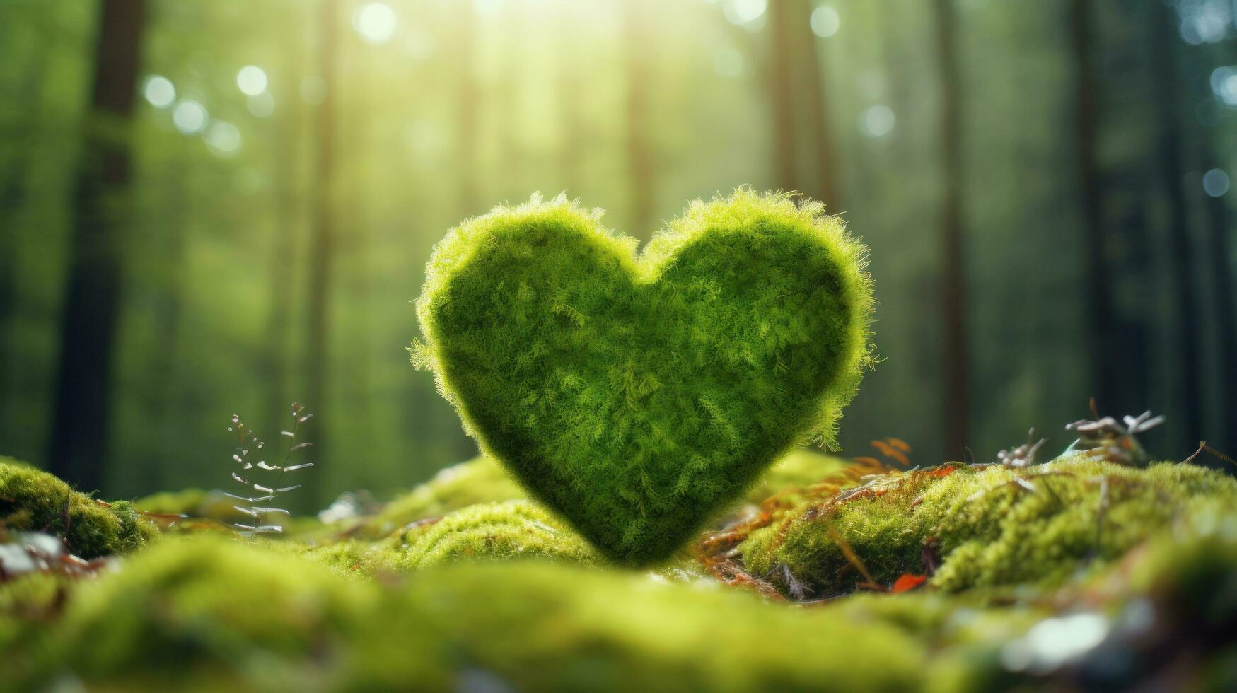 Moss heart at the forest, in the style of romantic and nostalgic themes photo