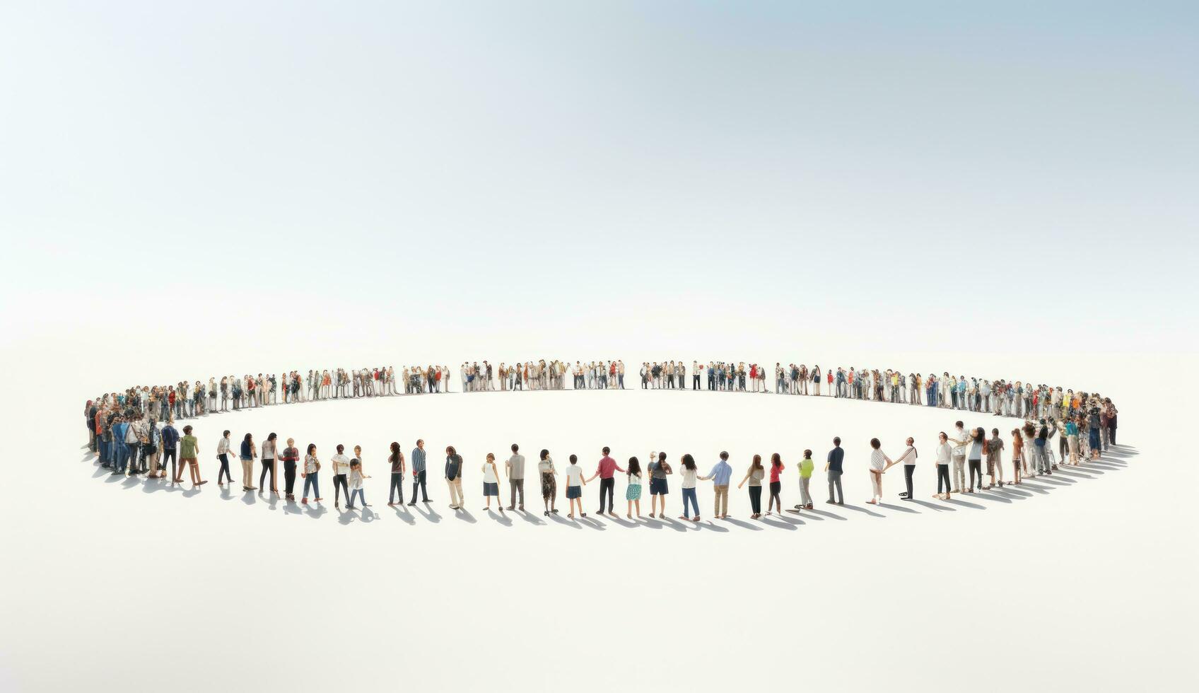 A crowd in the shape of an empty circle photo