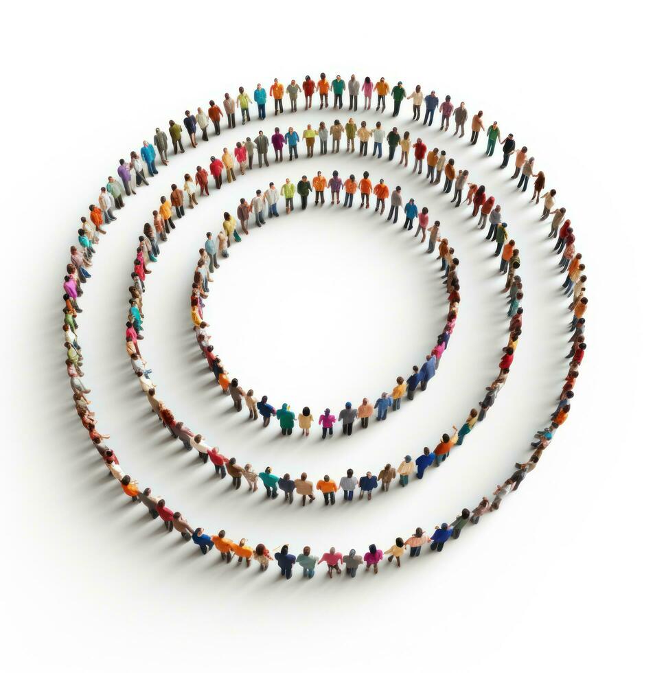 A crowd in the shape of an empty circle photo