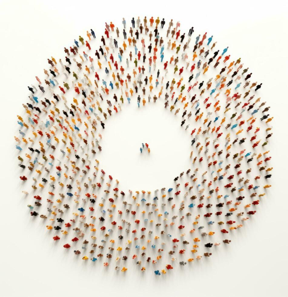 A crowd in the shape of an empty circle photo