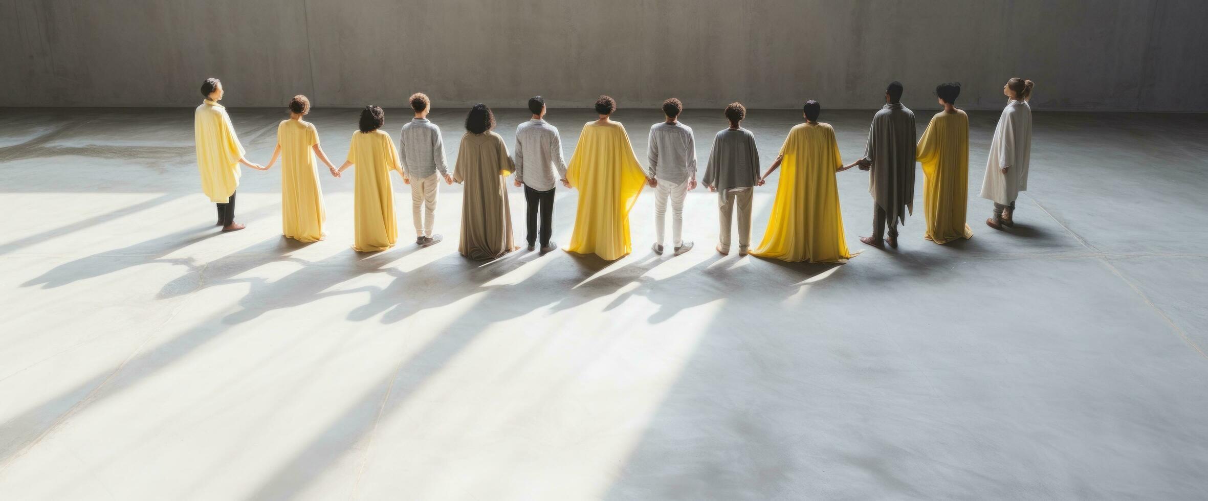 A crowd in the shape of an empty circle photo