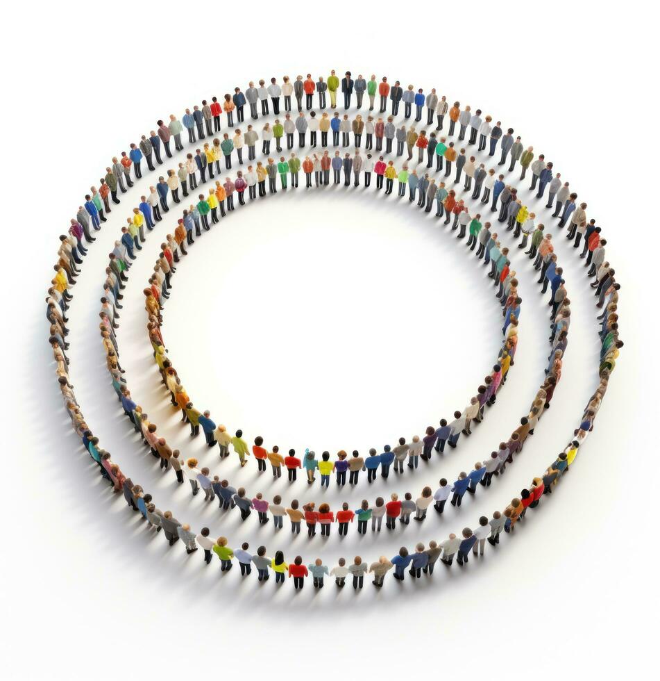 A crowd in the shape of an empty circle photo