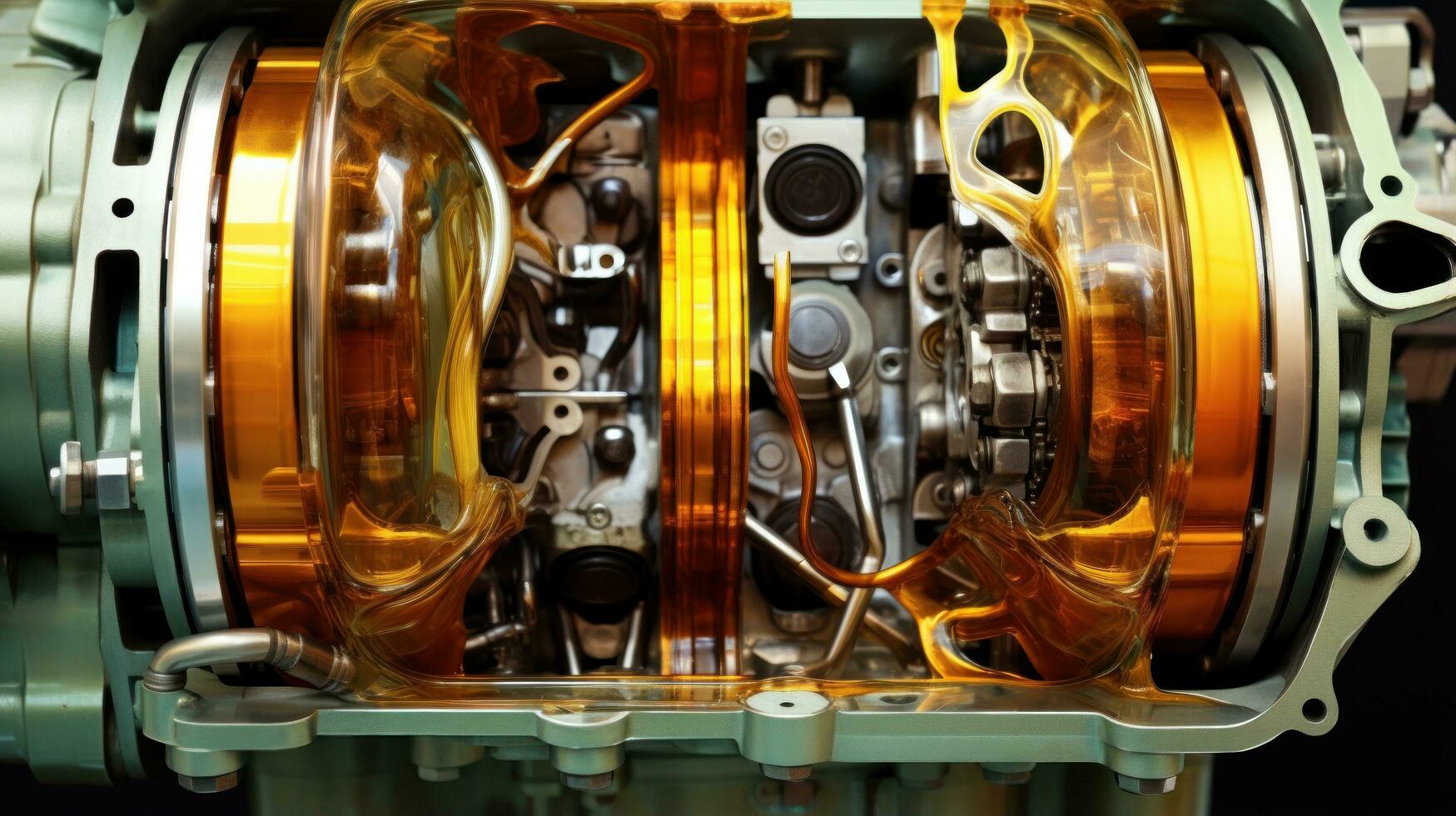 Cross-section of a car engine with traces of oil photo