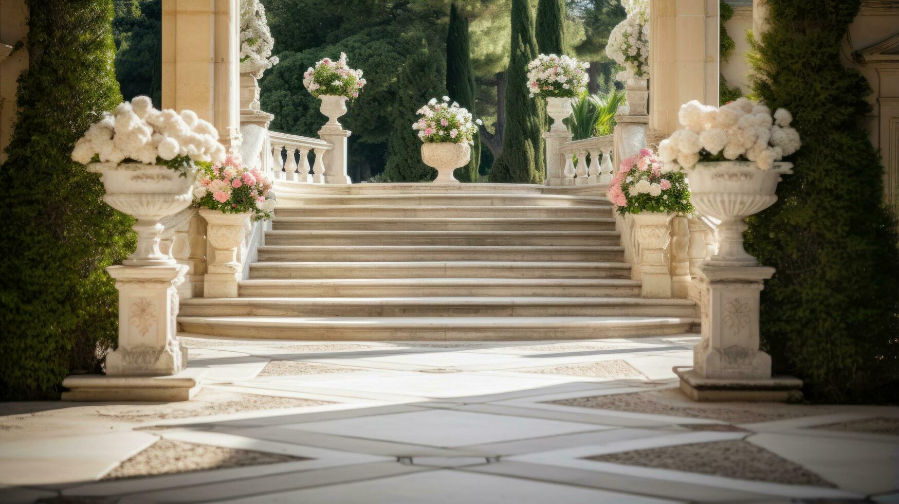 A walkway in a beautiful palazzo with paved stone steps photo