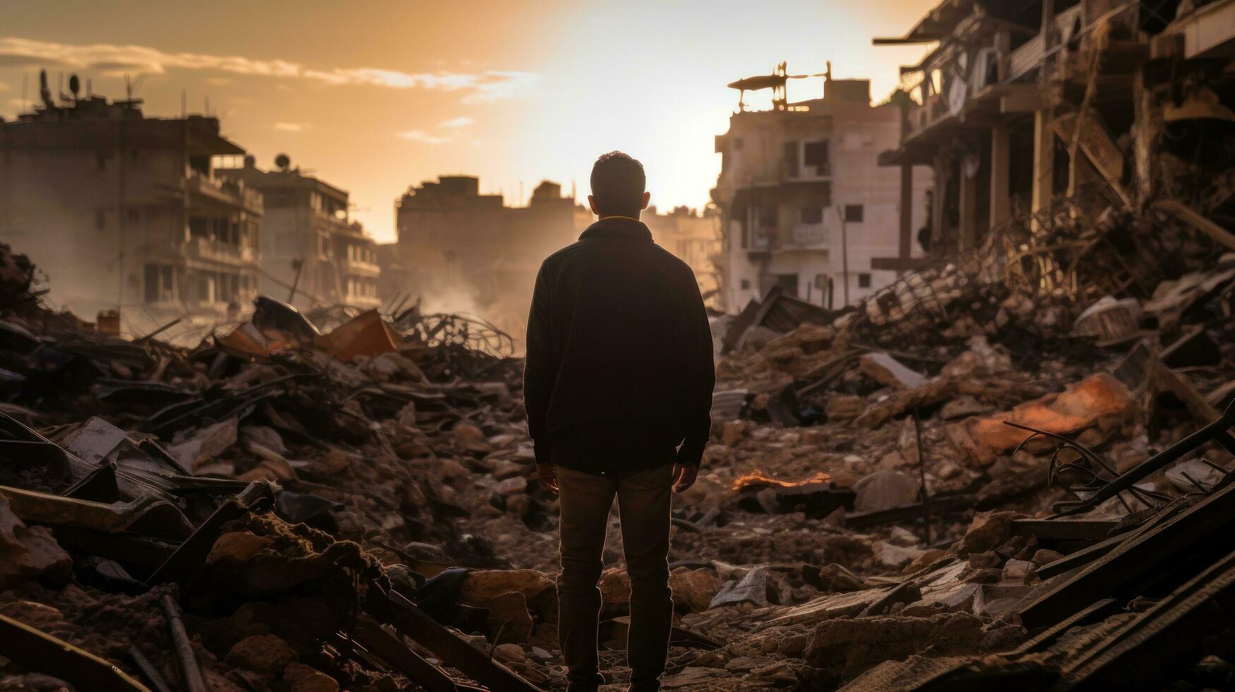 Building rubble in a city photo