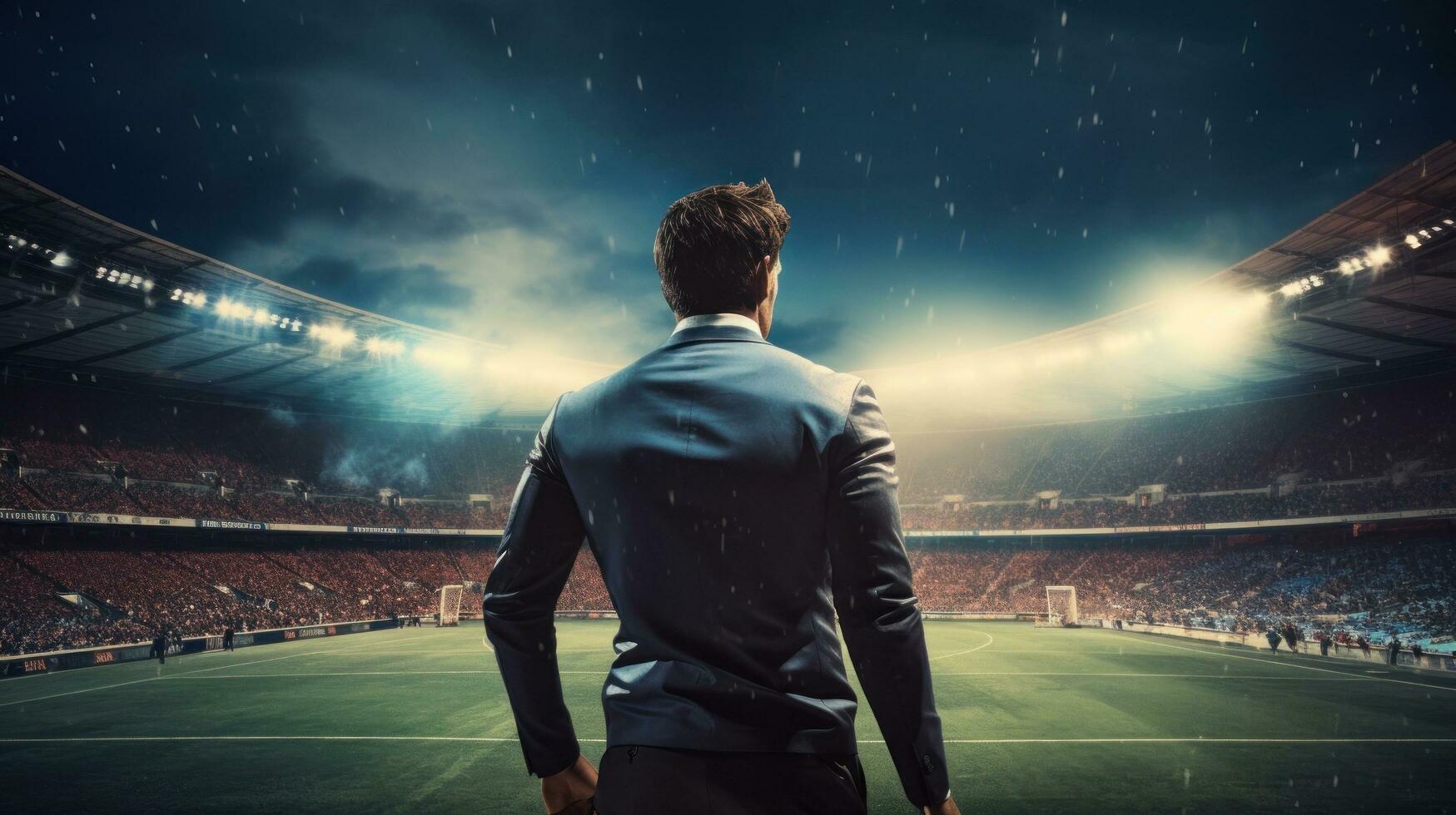 A soccer player standing in the stadium photo