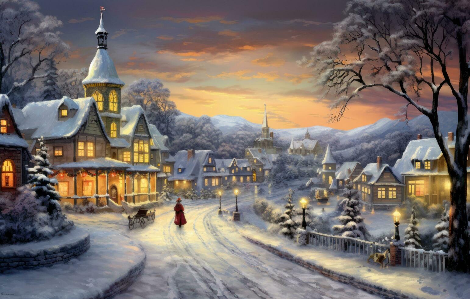 Christmas wallpaper with winter village photo