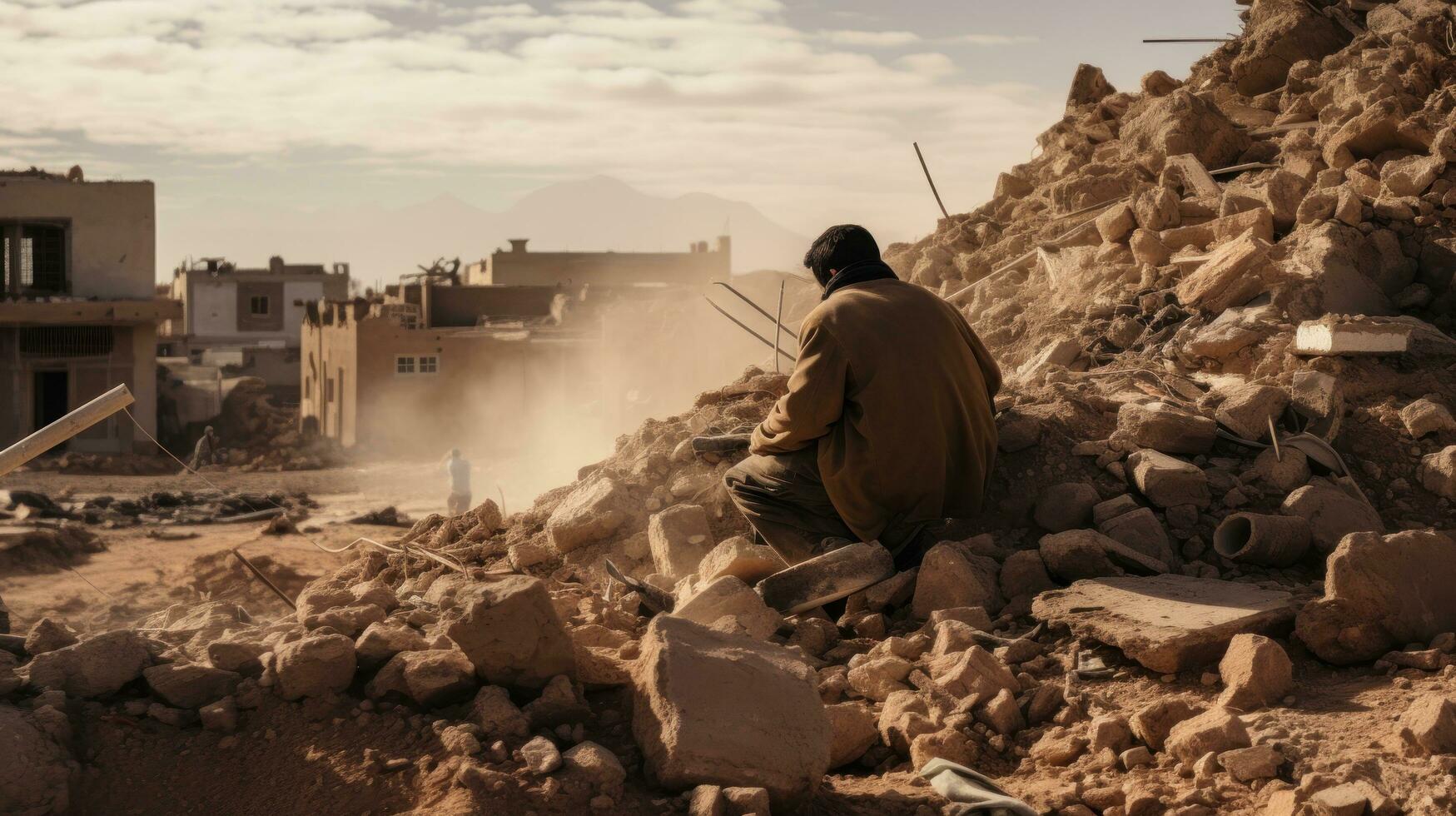 Building rubble in a city photo