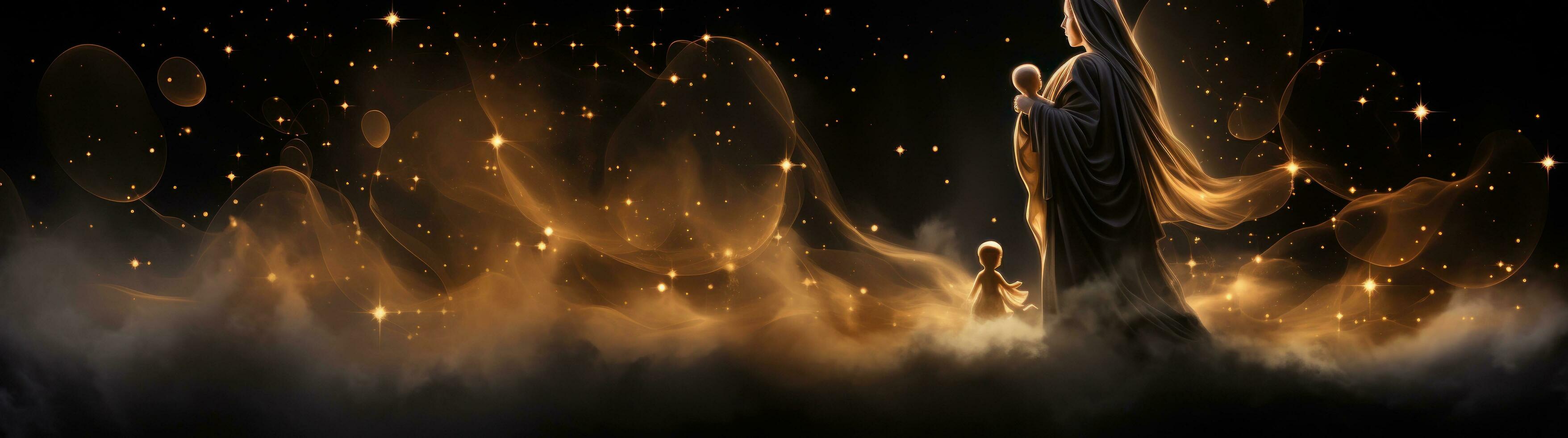 el María con bebé dormido en un brillante campo foto