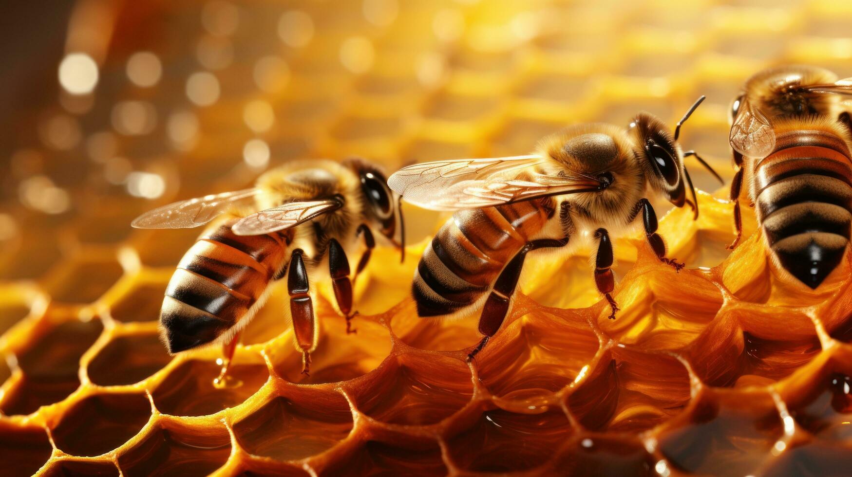 Bees occupying honeycombs in the early morning photo