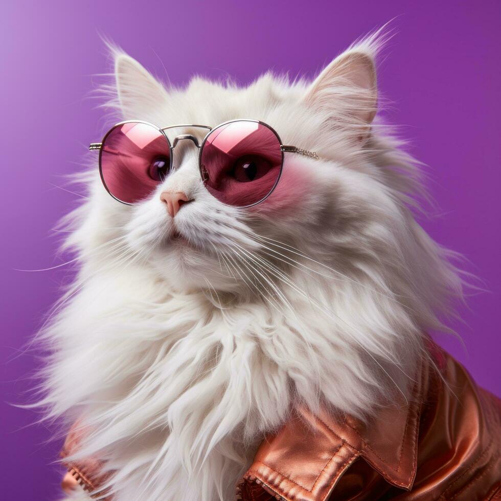 Cool cat in sunglasses on vivid background photo