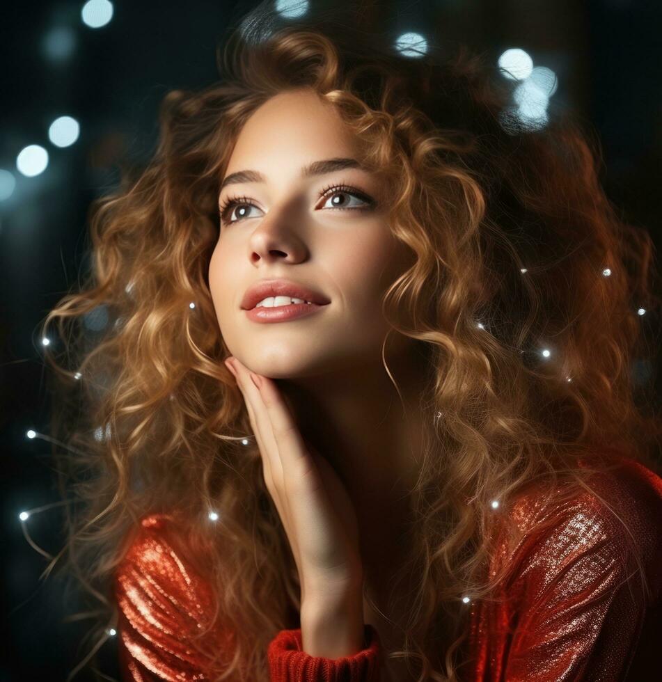 Beautiful girl with sparkling lights photo