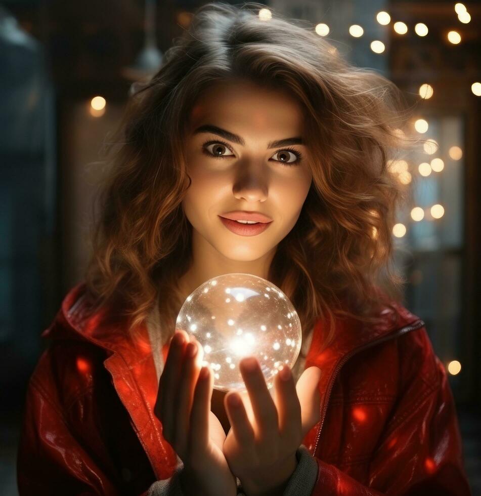 Beautiful girl with sparkling lights photo