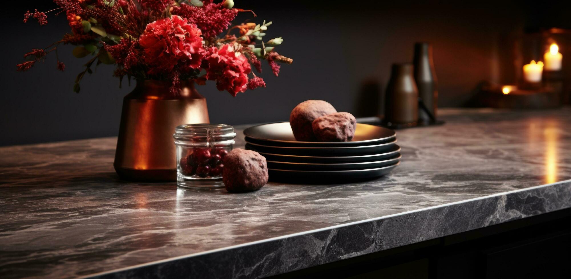 Marble kitchen top in a kitchen photo