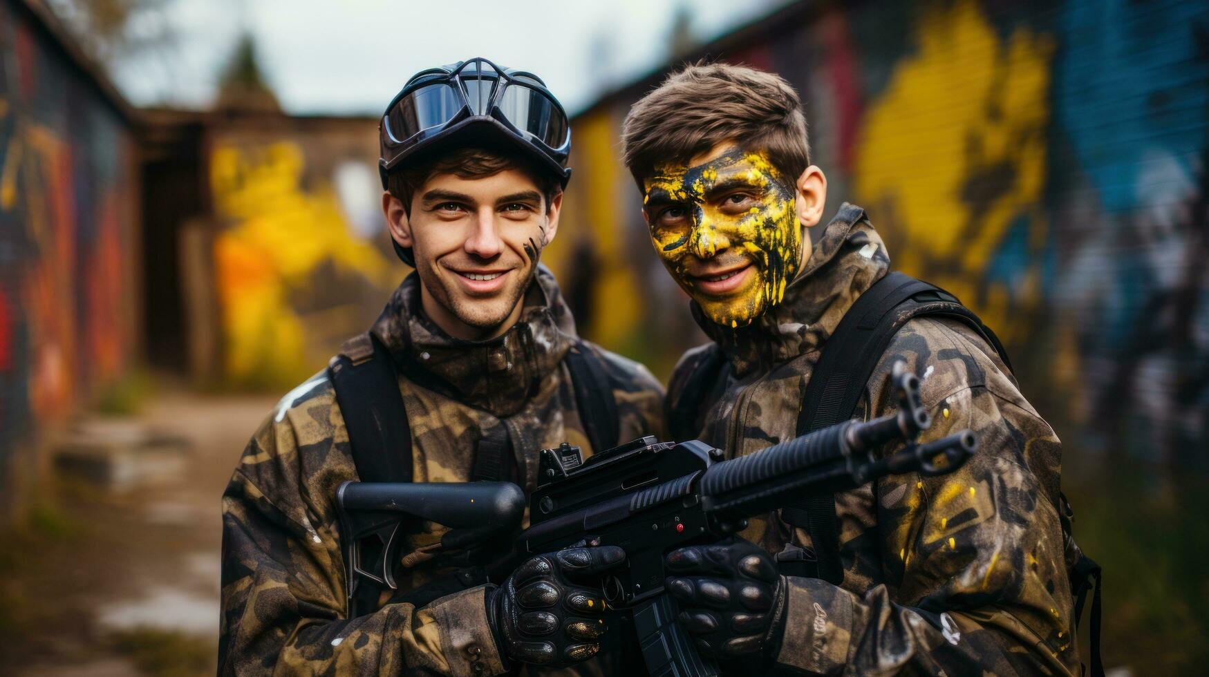 personas jugando paintball foto