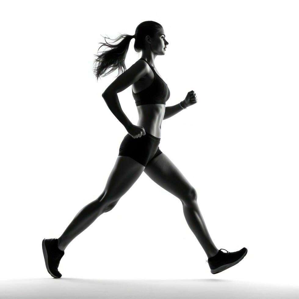 deportivo mujer corredor en silueta en blanco antecedentes foto