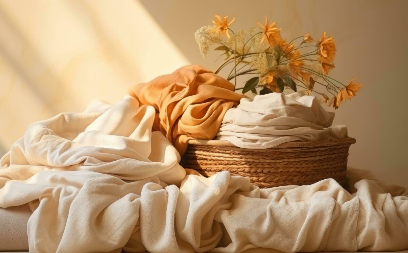 Laundry basket in the laundry room of the home photo