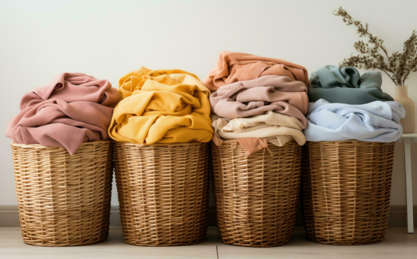 Laundry basket in the laundry room of the home photo