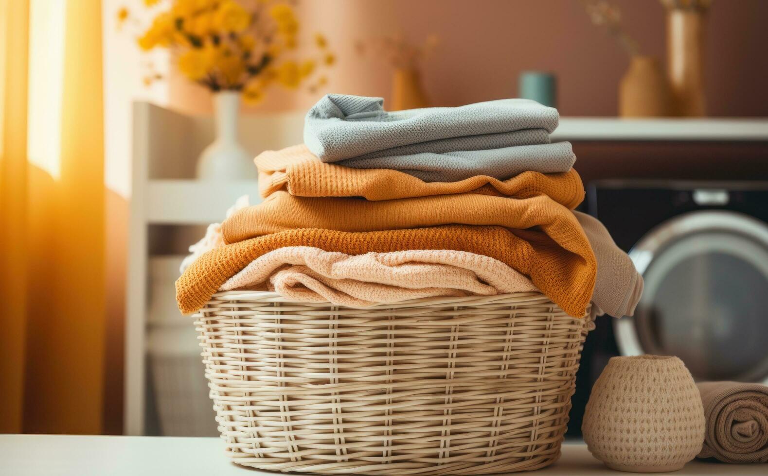 Laundry basket in the laundry room of the home photo