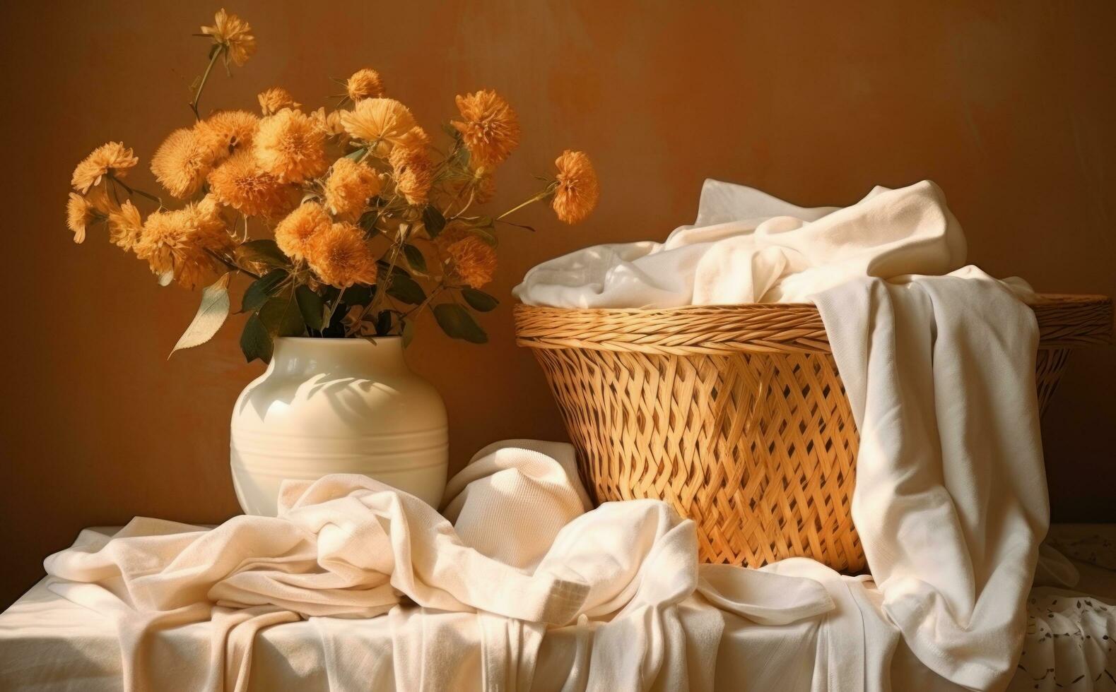 Laundry basket in the laundry room of the home photo