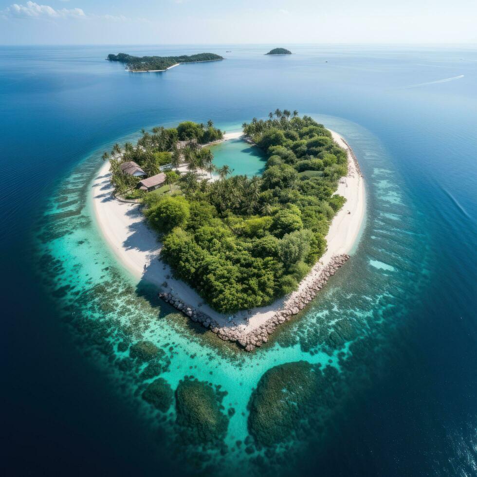 en forma de corazon isla en el Oceano aéreo ver foto