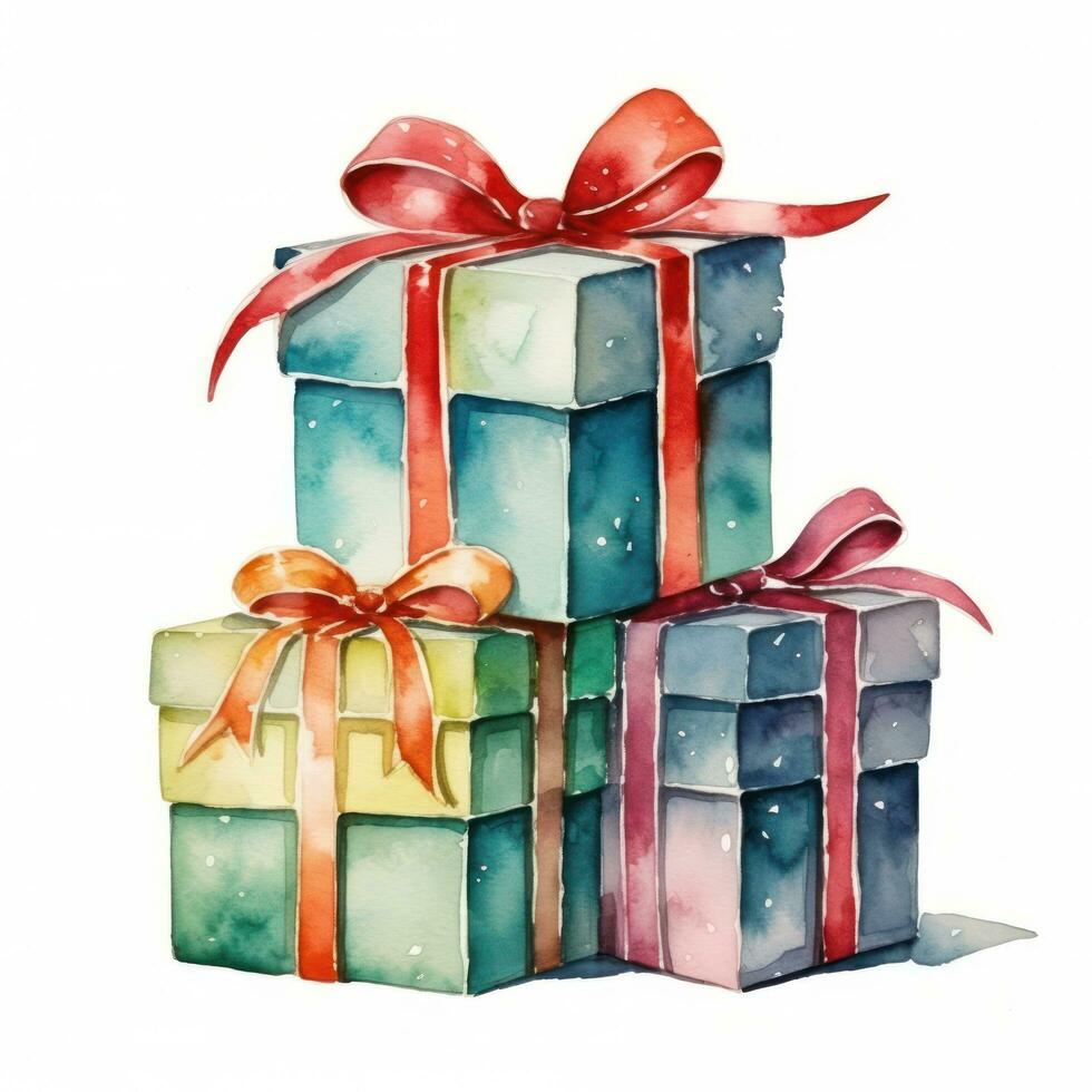 Watercolor Christmas gift boxes isolated photo