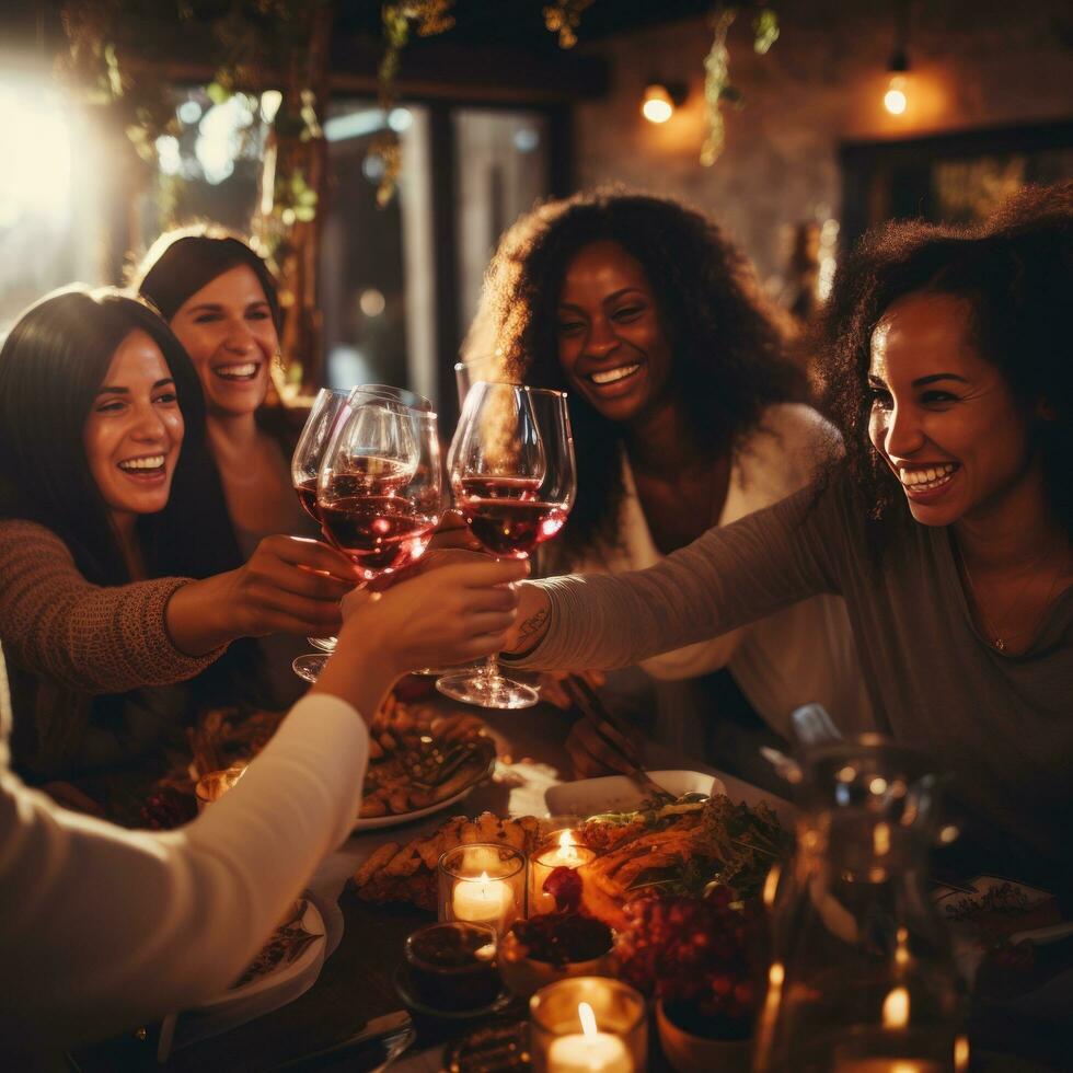 Friends toasting with glasses of wine photo