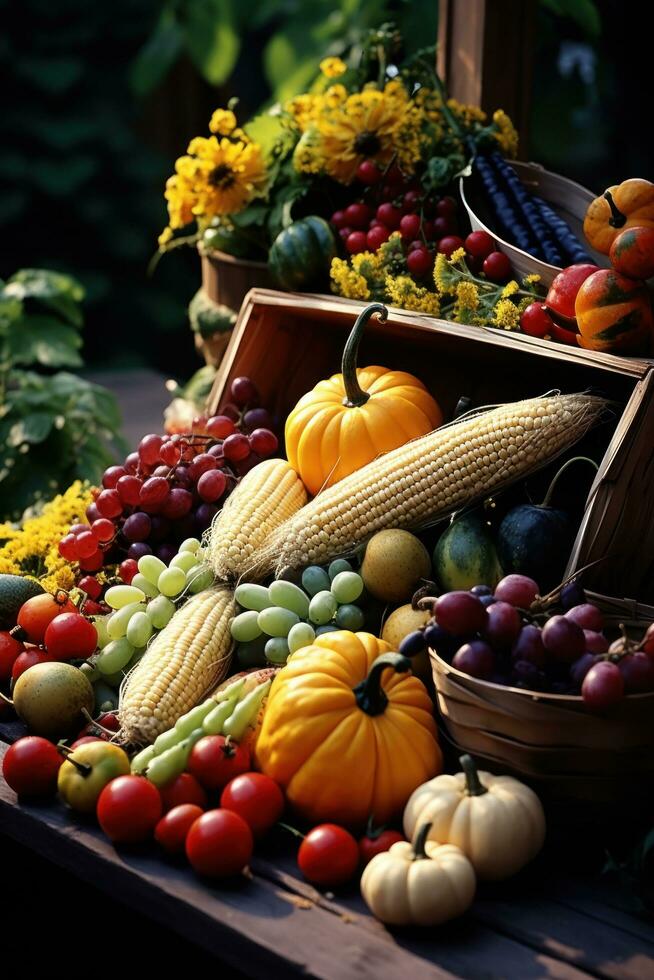 Harvest season, cornucopia, fruits, vegetables, farmers' market photo