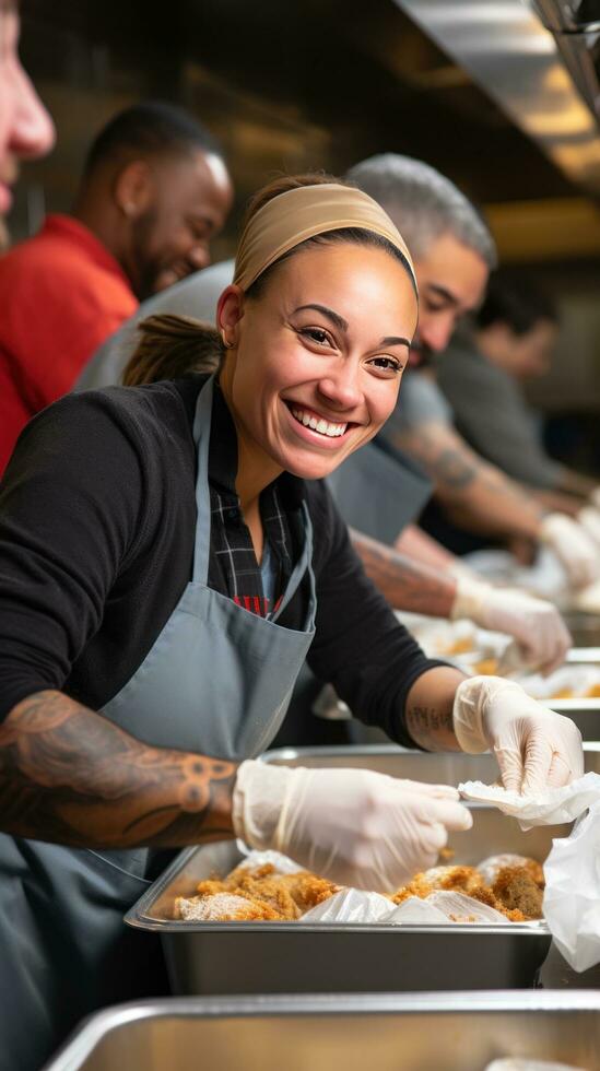 Group of people volunteering at a shelter photo