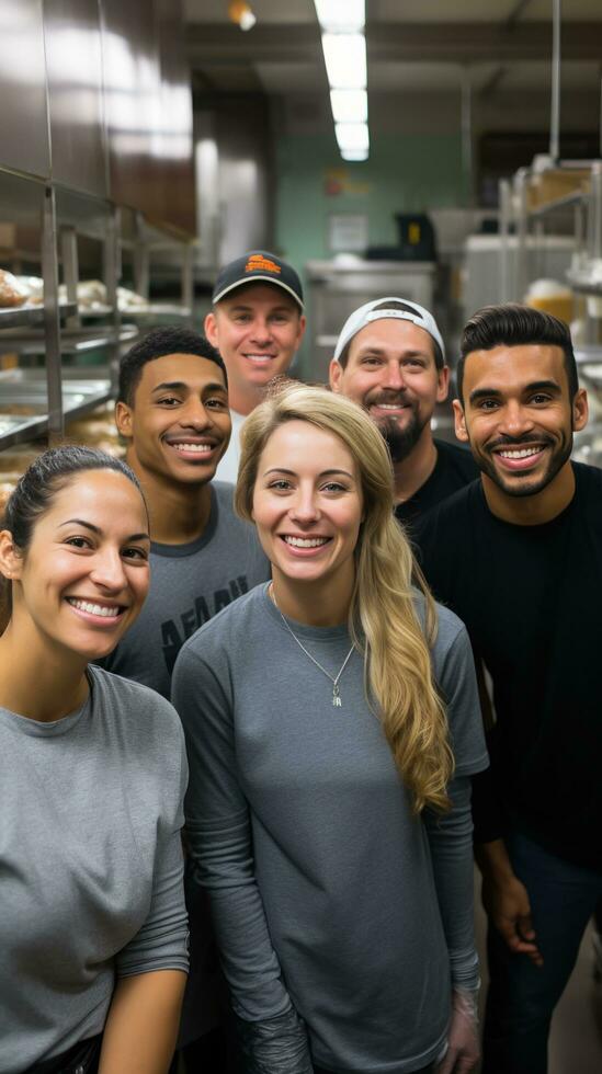 Group of people volunteering at a shelter photo