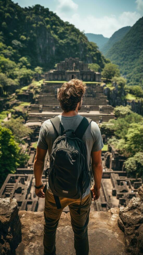 Solo traveler exploring ancient ruins photo