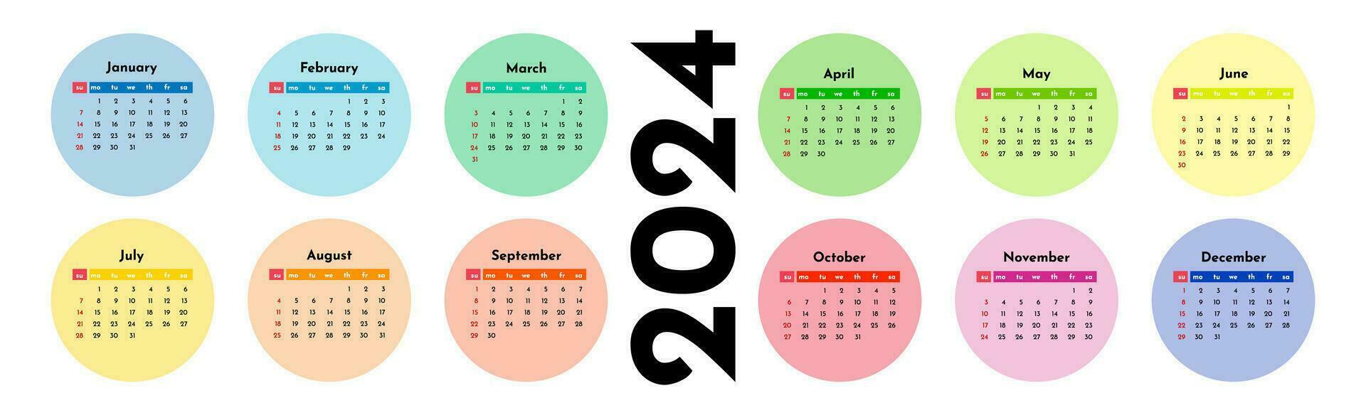 Calendar for 2024 isolated on a white background vector